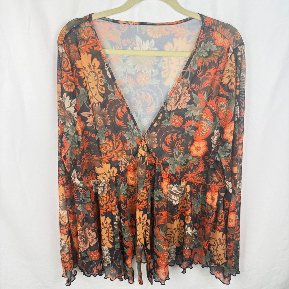 Long Sleeve Sheer Blouse 4XL Boho Fall Floral Whimsigoth Fairy Grunge Festival